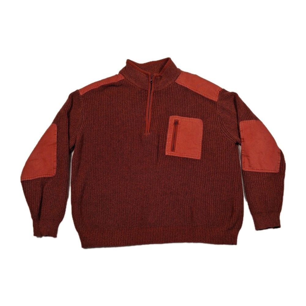 Cabela's Commando 1/4 Zip Sweater Heavy Cotton Ribbed Knit Elbow‎ Patch Men's XL